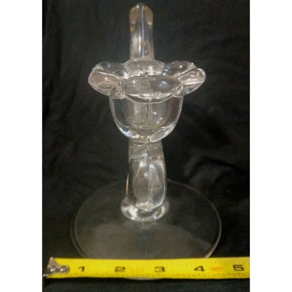 2 Glass Candleholders Double Candelabra Canterbury Style Floral Flame‎ Art Deco